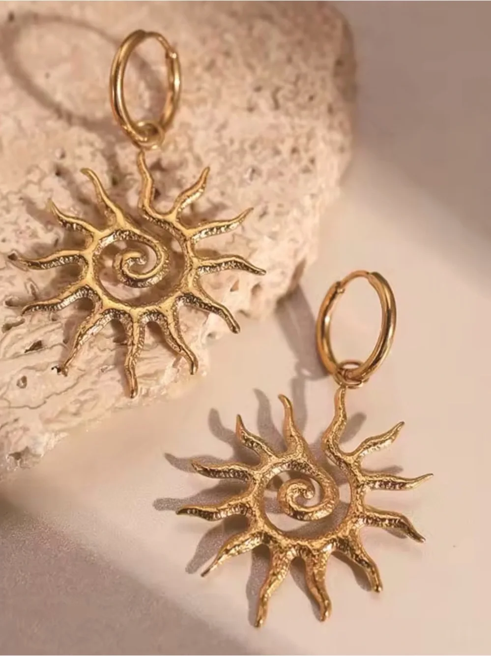 Gold Sunburst Dangle Earrings